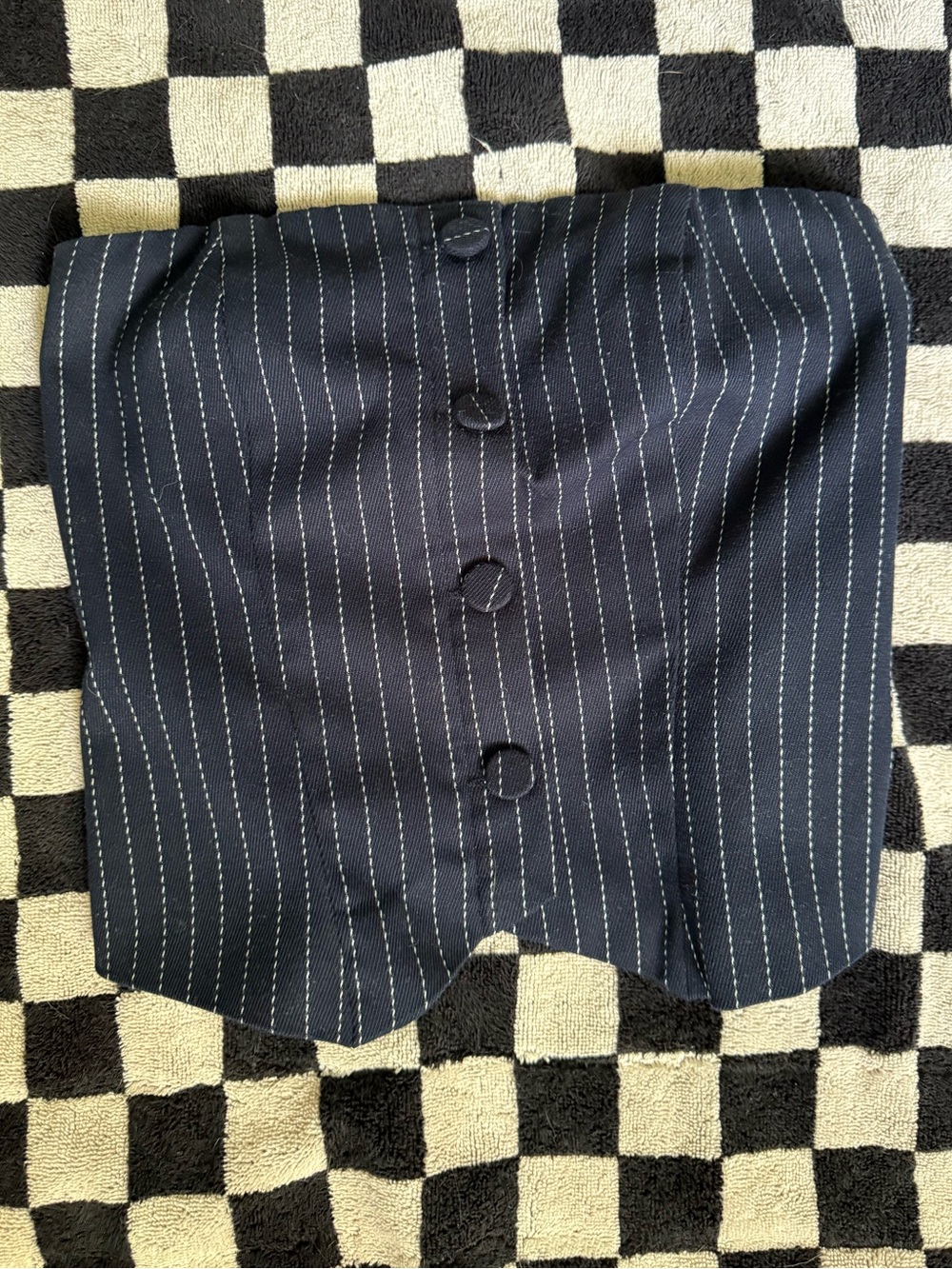 Abercrombie & Fitch Navy Pinstripe Button-Front Strapless Top